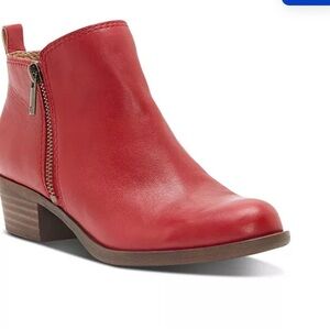 Womens Lucky Brand Red Leather Ankle Booties.